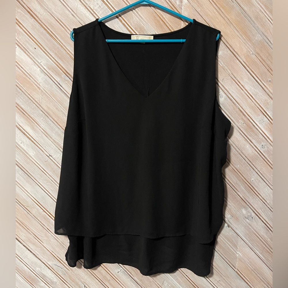 Michael Kors black double sheer panels front V neck sleeveless dress tank top